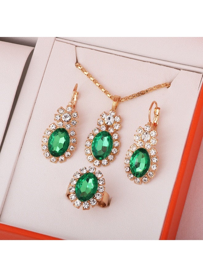 إينوشا طقم الزمرد الأخضر على الطراز القديم - مجموعة ثلاثية كاملة من القلادة المتدلية والأقراط الطويلة والخاتم الفاخر - Image 4
