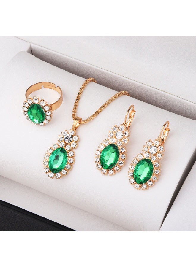 إينوشا طقم الزمرد الأخضر على الطراز القديم - مجموعة ثلاثية كاملة من القلادة المتدلية والأقراط الطويلة والخاتم الفاخر - Image 5