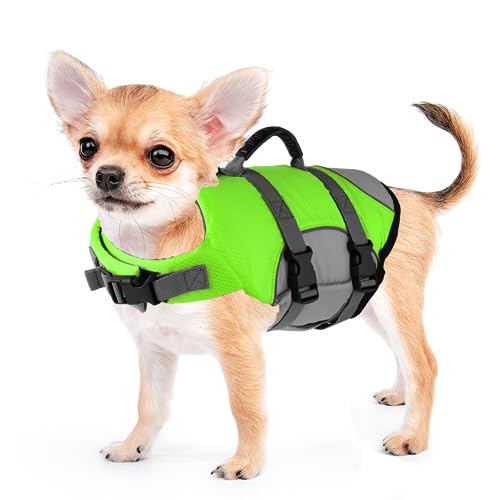 Mklhgty Dog Life Jacket, Reflective Adjustable Dog Life Vest with Rescue Handle for Swimming and Boating, Ripstop Pet Safety Life Preserver for Small, Medium and Large Dogs - Image 1