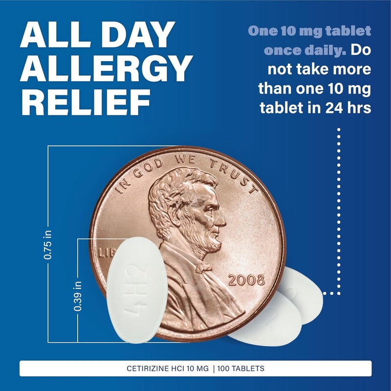 MAJOR أقراص سيتيريزين هيدروكلوريد من ماجور 24 ساعة لتخفيف الحساسية الداخلية والخارجية من العطس، العيون الدامعة، الحلق أو الأنف المثير للحكة 10 ملغ 100 حبة 1 عبوة - Image 2