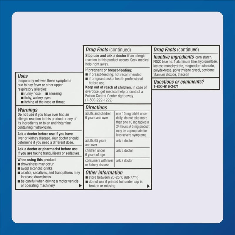 MAJOR أقراص سيتيريزين هيدروكلوريد من ماجور 24 ساعة لتخفيف الحساسية الداخلية والخارجية من العطس، العيون الدامعة، الحلق أو الأنف المثير للحكة 10 ملغ 100 حبة 1 عبوة - Image 5