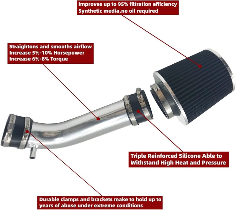 OBUYTO 3-Inch Cold Air Intake Kit with Filter for Infiniti FX35 G35 and Nissan 350Z 3.5L V6 (2003-2006) - Image 2