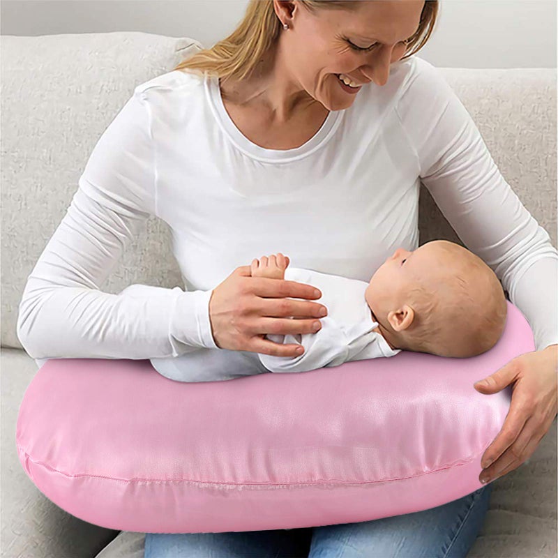 Pro Goleem Satin Nursing Pillow Cover Silk Feeling Soft Feeding Pillow Slipcover for Breastfeeding Moms Fits Standard Infant Nursing Pillow or Positioner Pink - Image 2