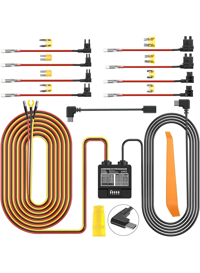Generic Hardwire Kit,Dash Cam Hardwire Kit,Car Dash Camera Type C Hard Wire Kit For Universal Driving Recorder 3Wire Acc Voltage Reduction Line With Low Voltage Protection Car Power Line With Switch 3A - Image 1