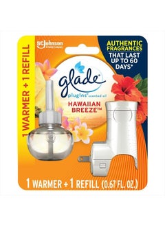 Glade PlugIns Refills Air Freshener Starter Kit, Scented Oil for Home and Bathroom, Hawaiian Breeze, 0.67 Fl Oz, 1 Warmer + 1 Refill  - Image 1