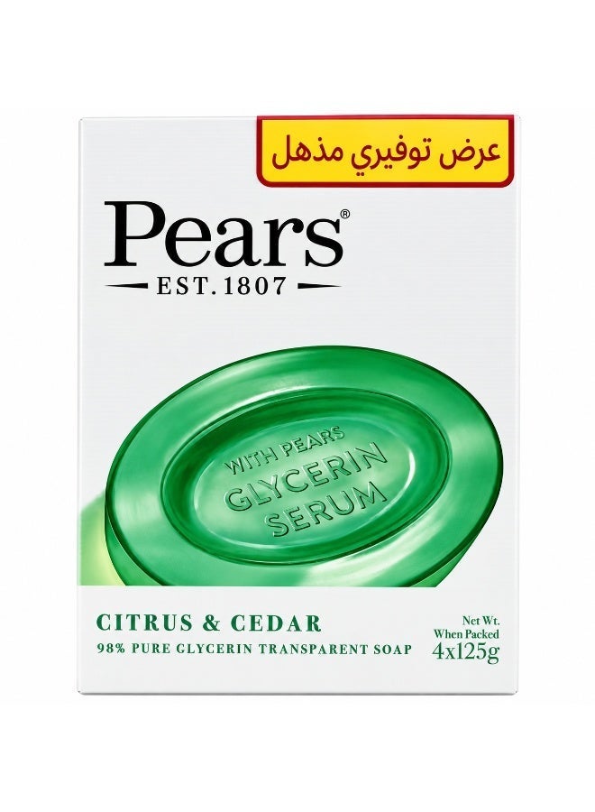 Pears Soap Citrus & Cedar, 125g × 4Pcs - Image 1