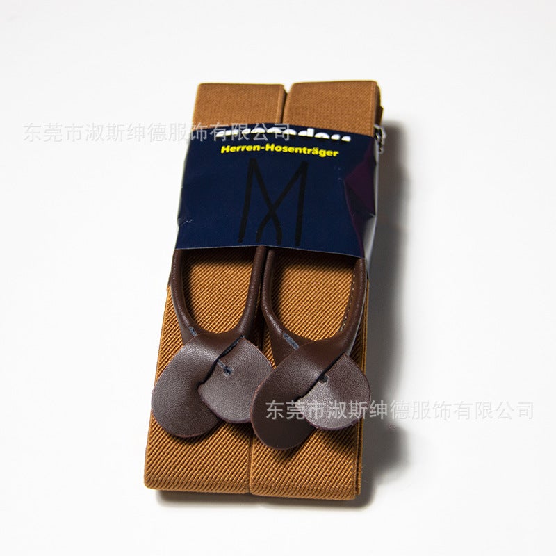 Leather Suspenders for Men 32 Colors Button-End Orange 