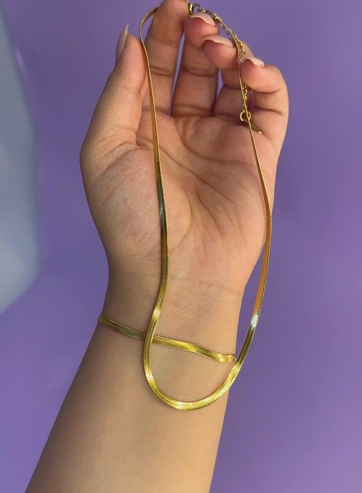 snake chain set pure stainless steel gold plated (necklace-bracelet) gold\ 