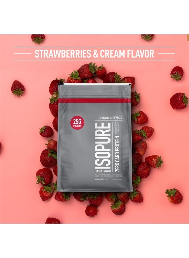 Isopure مسحوق البروتين، مصل اللبن المعزول الخالي من الكربوهيدرات، خالٍ من الجلوتين، خالٍ من اللاكتوز، 25 جرامًا من البروتين، مناسب لنظام الكيتو الغذائي، الفراولة والكريمة، 110 حصص، 7.5 رطل (قد يختلف التغليف) - Image 2