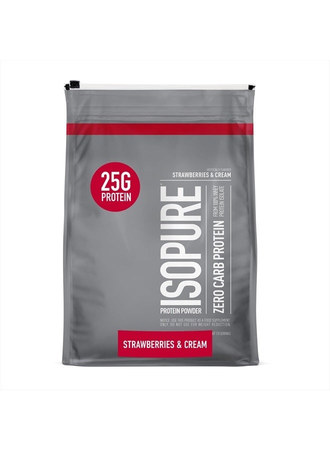 Isopure مسحوق البروتين، مصل اللبن المعزول الخالي من الكربوهيدرات، خالٍ من الجلوتين، خالٍ من اللاكتوز، 25 جرامًا من البروتين، مناسب لنظام الكيتو الغذائي، الفراولة والكريمة، 110 حصص، 7.5 رطل (قد يختلف التغليف) - Image 1