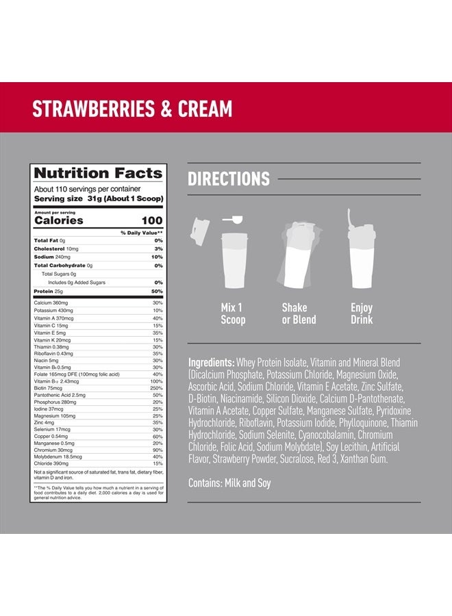 Isopure مسحوق البروتين، مصل اللبن المعزول الخالي من الكربوهيدرات، خالٍ من الجلوتين، خالٍ من اللاكتوز، 25 جرامًا من البروتين، مناسب لنظام الكيتو الغذائي، الفراولة والكريمة، 110 حصص، 7.5 رطل (قد يختلف التغليف) - Image 3
