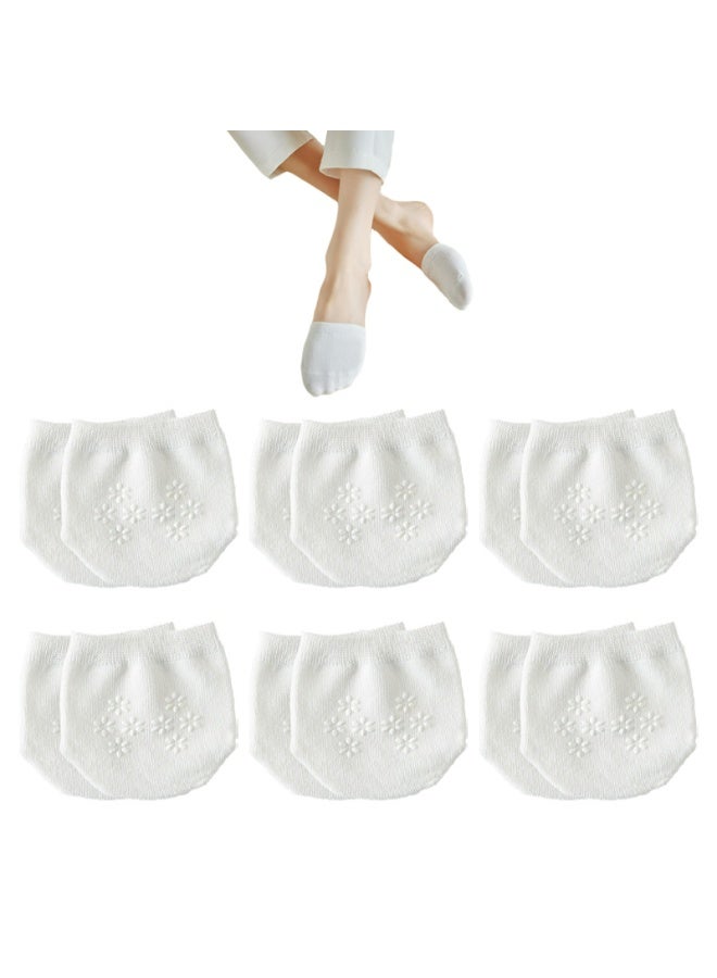 جوارب نسائية مانعة للانزلاق بنمط زهور، قبضة سيليكون مانعة للانزلاق، 6 أزواج (أبيض) - Image 1
