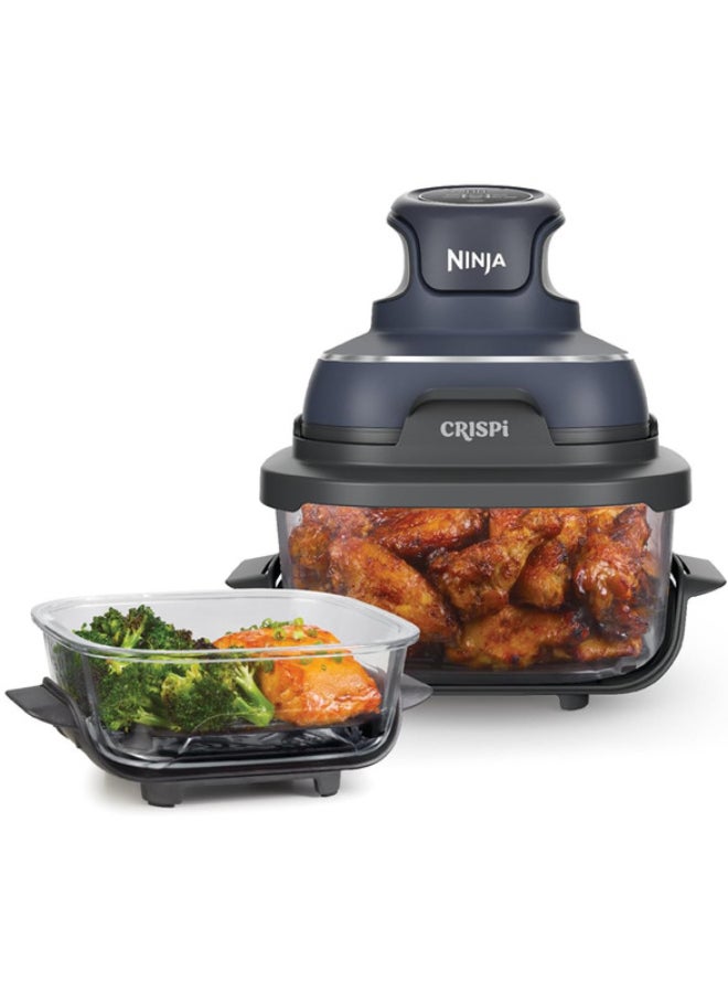 CRISPi Portable Air Fryer, 3.8L, 4-in-1: Air Fryer, Oven Roast, Keep Heat, Crisp, Compact for Convenient Storage, Two Removable Glass Containers and Lids, 3.8 L 1700 W FN101EUGY Grey