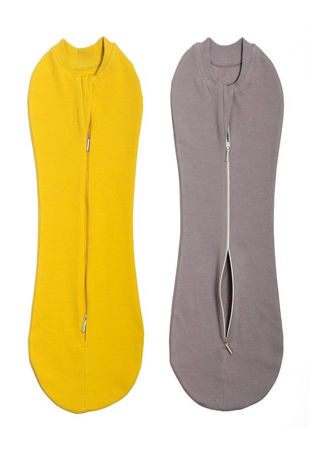 PEUBUD ® New Born Baby Zipper Swaddle Pod/Blankets/Wrap/Sleeping Sack/Bag for 0-3 Months (Pack of 2)(Grey, Yellow) - Image 1