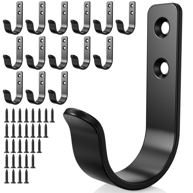 PRIGVOT 15-Pack Black Metal Wall Hooks, Heavy Duty Coat Hooks Wall Mounted for Hanging, Screw in Hooks for Towel, Clothing, Robe, Single Hooks for Organization in Bathroom, Entryway, Garage - Image 1