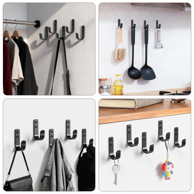 PRIGVOT 15-Pack Black Metal Wall Hooks, Heavy Duty Coat Hooks Wall Mounted for Hanging, Screw in Hooks for Towel, Clothing, Robe, Single Hooks for Organization in Bathroom, Entryway, Garage - Image 5