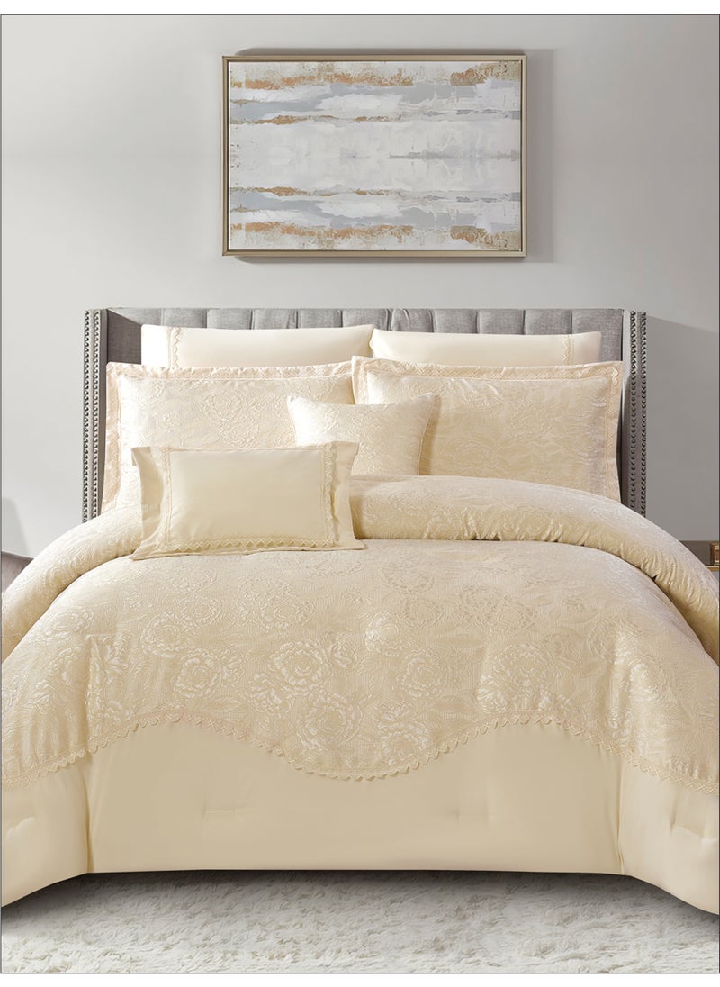 Donetella Premium King Size Comforter Set 8-Pcs, Elegant Jacquard Bedding Set with 350 GSM Poly Silk Fill, Soft & Luxurious All Season Bed Set  - Image 2