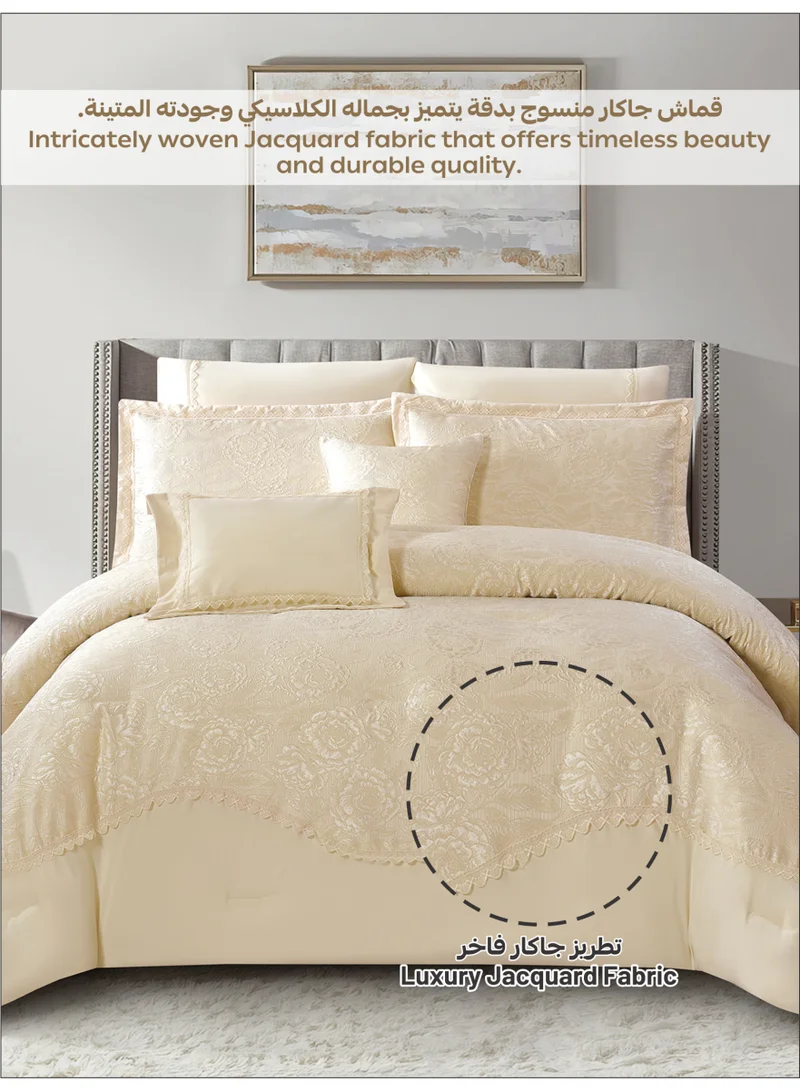 Donetella Premium King Size Comforter Set 8-Pcs, Elegant Jacquard Bedding Set with 350 GSM Poly Silk Fill, Soft & Luxurious All Season Bed Set