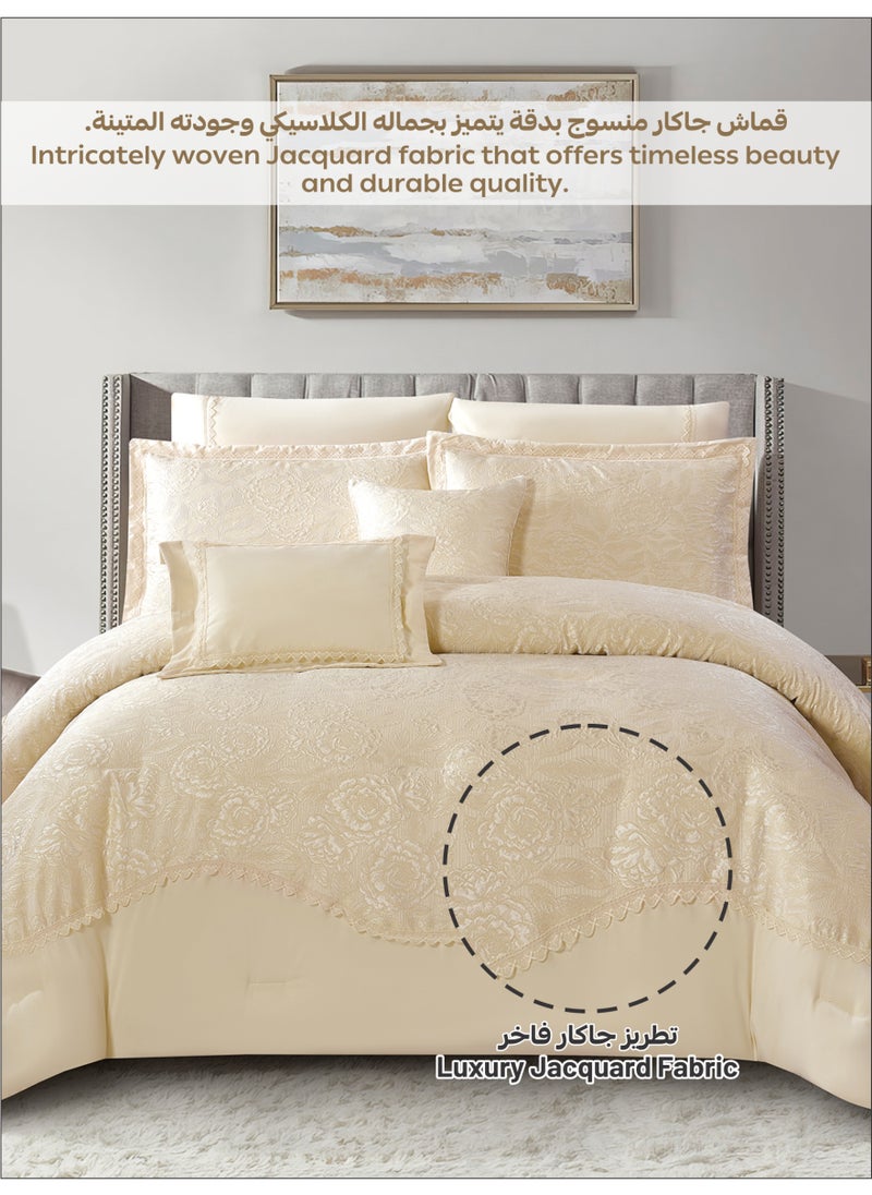 Donetella Premium King Size Comforter Set 8-Pcs, Elegant Jacquard Bedding Set with 350 GSM Poly Silk Fill, Soft & Luxurious All Season Bed Set  - Image 5