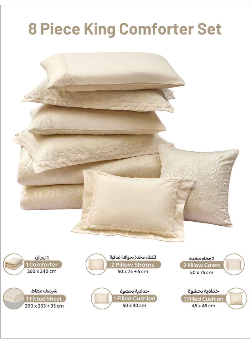 Donetella Premium King Size Comforter Set 8-Pcs, Elegant Jacquard Bedding Set with 350 GSM Poly Silk Fill, Soft & Luxurious All Season Bed Set  - Image 4