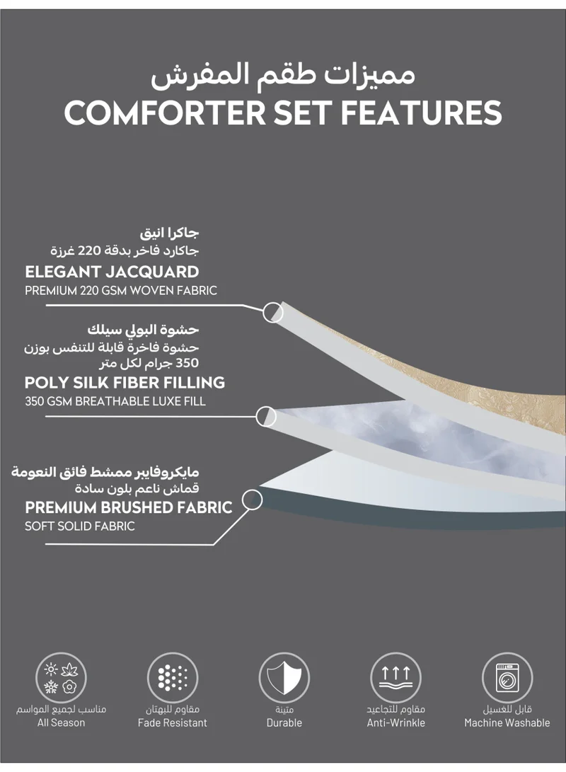 Donetella Premium King Size Comforter Set 8-Pcs, Elegant Jacquard Bedding Set with 350 GSM Poly Silk Fill, Soft & Luxurious All Season Bed Set