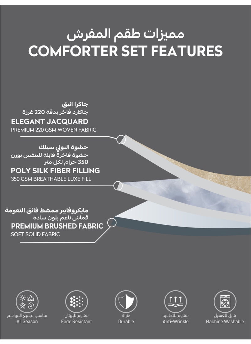 Premium King Size Comforter Set 8-Pcs, Elegant Jacquard Bedding Set with 350 GSM Poly Silk Fill, Soft & Luxurious All Season Bed Set