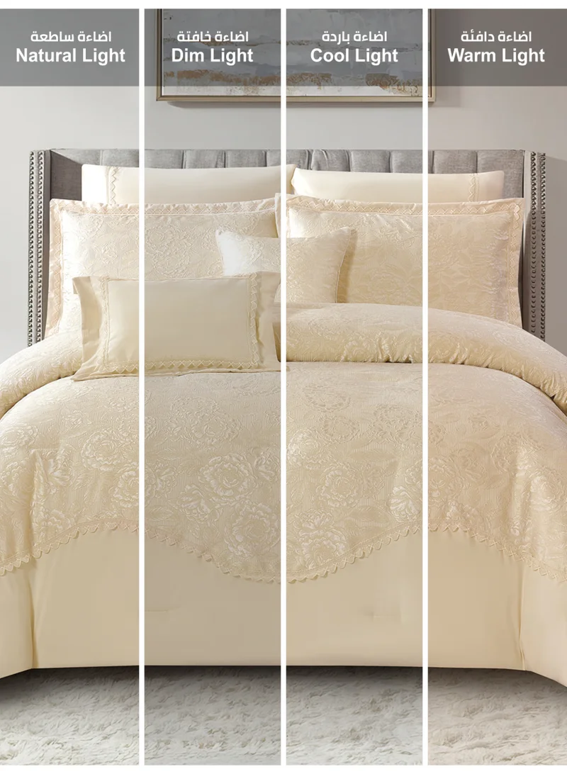 Donetella Premium King Size Comforter Set 8-Pcs, Elegant Jacquard Bedding Set with 350 GSM Poly Silk Fill, Soft & Luxurious All Season Bed Set