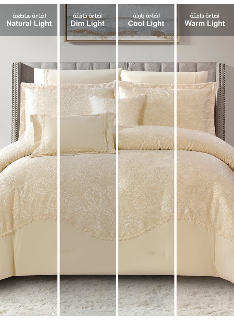 Premium King Size Comforter Set 8-Pcs, Elegant Jacquard Bedding Set with 350 GSM Poly Silk Fill, Soft & Luxurious All Season Bed Set