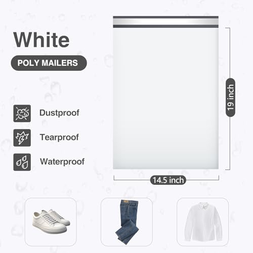 UCGOU 14.5x19 Poly Mailers White Shipping Bags Self-Sealing Waterproof and Tear-Proof 50 Pack - Image 2