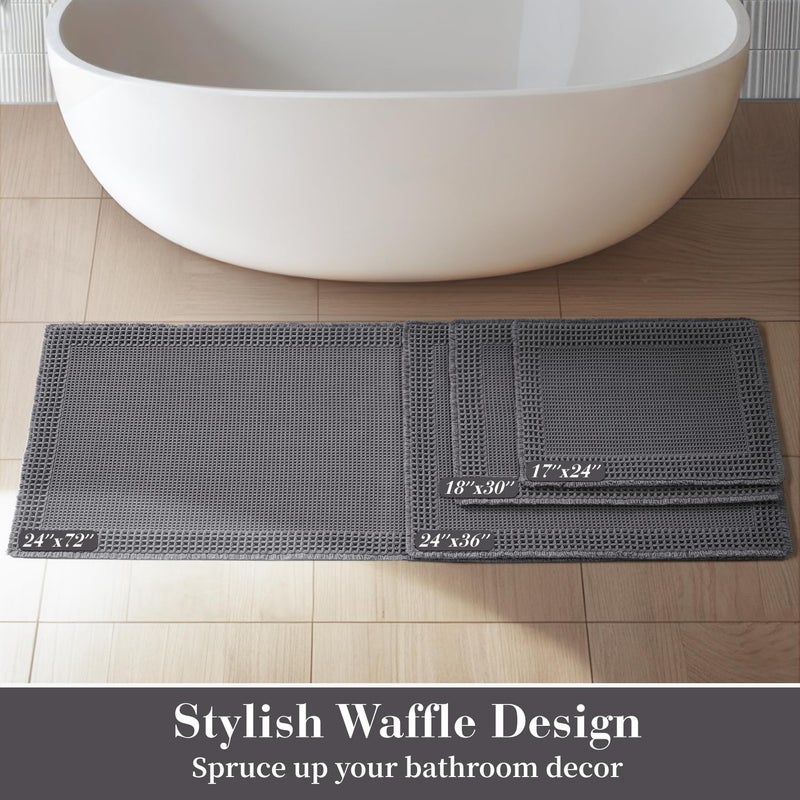 RESARE Waffle Bath Mat for Bathroom  Super Absorbent Bathroom Rugs Non Slip Machine Washable  Ultra Soft Boho Bath Rugs with Tassels for Bathroom Floor  Upgraded Bordered Design  24""x36"" Dark Grey - Image 4