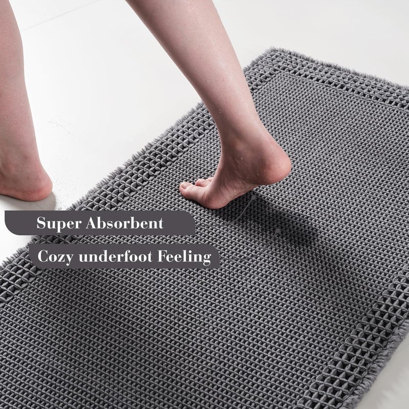 RESARE Waffle Bath Mat for Bathroom  Super Absorbent Bathroom Rugs Non Slip Machine Washable  Ultra Soft Boho Bath Rugs with Tassels for Bathroom Floor  Upgraded Bordered Design  24""x36"" Dark Grey - Image 2