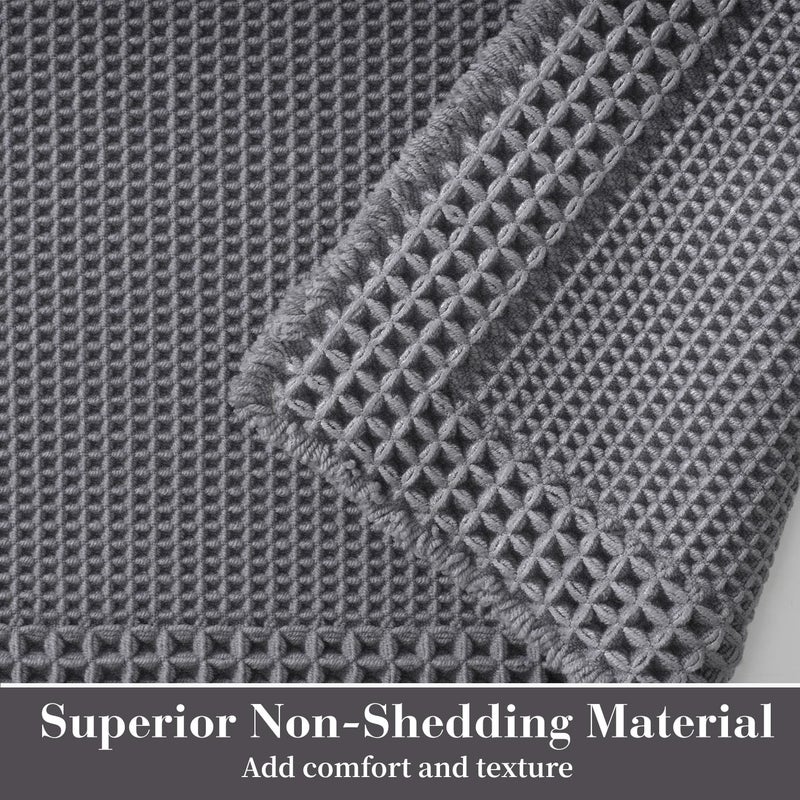 RESARE Waffle Bath Mat for Bathroom  Super Absorbent Bathroom Rugs Non Slip Machine Washable  Ultra Soft Boho Bath Rugs with Tassels for Bathroom Floor  Upgraded Bordered Design  24""x36"" Dark Grey - Image 1