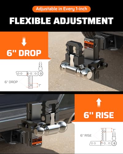 Ehaho Adjustable Trailer Hitch, Drop Hitch 2 Inch Receiver with Shackle 6 Inch Drop/Rise for Truck 12,500 LBS GTW,Weatherproof Double Anti-Theft Locking Hitch Pins - Image 4