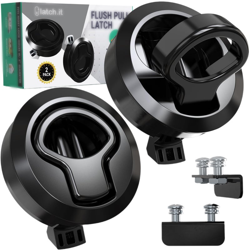 LATCH.IT RV Flush Latch Lock | 2 Pack Black Flush Slam Latch | Flush Mount Latch | 100% Metal Boat Latch | Heavy Duty RV Boat Lid Lock | Fits Lock Holes w/ Diameter of 2” & Door Thickness up to 0.5”!