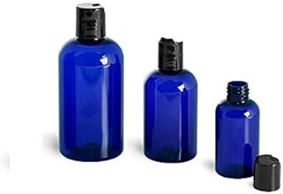 Premium Vials Premium Vials 4OzBLPetDsc-12-ZT 4 oz Cobalt Blue Plastic Boston Round Bottle - with Black Disc Cap (Pack of 12)  - Image 1