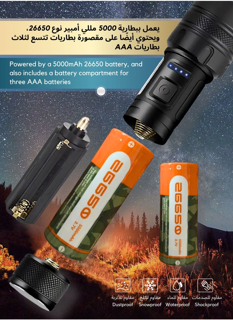 Frostvolt - 2 x Flashlight for Camping | 7 Modes High Lumens Waterproof and Shockproof Torch Light | 1000 Meters Zoomable 30W LED Camping Accessory | 5000mAh Rechargeable Battery for Up to 10-Hour Usage | Emergency Power Bank & Window Breaker - Image 1