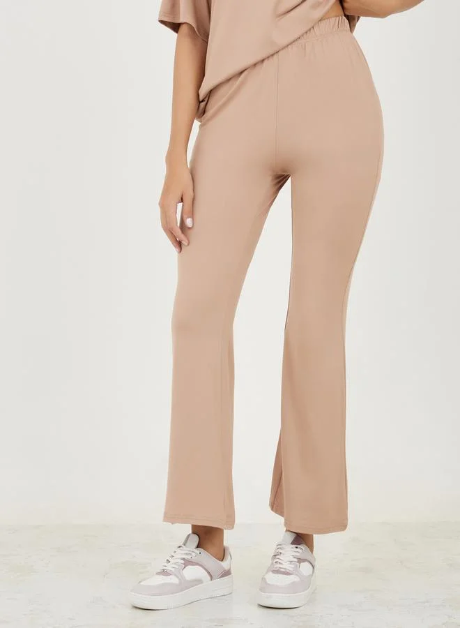 Styli Back Slogan Print Oversized T-Shirt & Flared Joggers Co-Ords