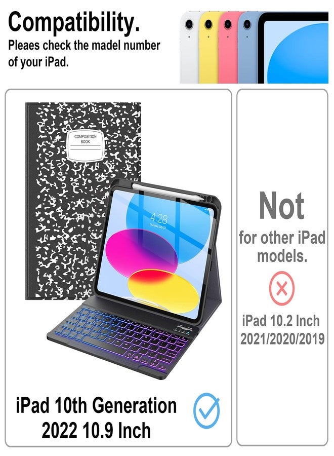 Supveco جراب لوحة مفاتيح Supveco لجهاز iPad من الجيل العاشر مقاس 10.9 بوصة مع حامل قلم - [زوايا عرض متعددة]، غطاء لوحة مفاتيح لاسلكي قابل للفصل بإضاءة خلفية بـ 7 ألوان لجهاز iPad من الجيل العاشر 2022 - كمبيوتر محمول - Image 3