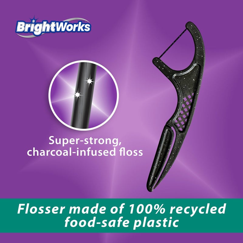 Brightworks ECO Sustainable Floss Picks - 225 Count - PFAS Free - Made in USA Charcoal + Mint Infused 100% Post-Consumer Recycled Plastic with Micro-Crystals for Oral Care Hygiene Gum Health - Image 4
