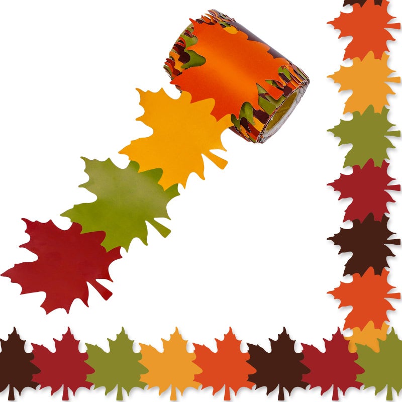 Whaline 328Ft Fall Bulletin Board Borders Maple Leaves Shape DieCut Bulletin Board Strips Colorful Autumn Leaf Rolled Bulletin Border Trim for Fall Harvest Thanksgiving Classroom Office Decor