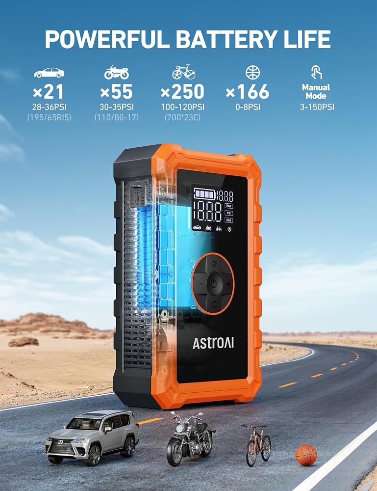 AstroAI Jump Starter with Air Compressor Portable Car Jump Starter - Image 4