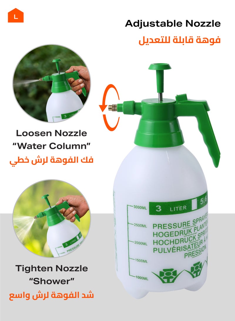 Lawazim Pump Pressure Sprayer Bottle - 3L, White - Handheld Garden Sprayer with Adjustable Nozzle, Measure Marking - for Gardening, Plant Care, Fertilizer Application, Weed Control & Outdoor Cleaning - Image 4