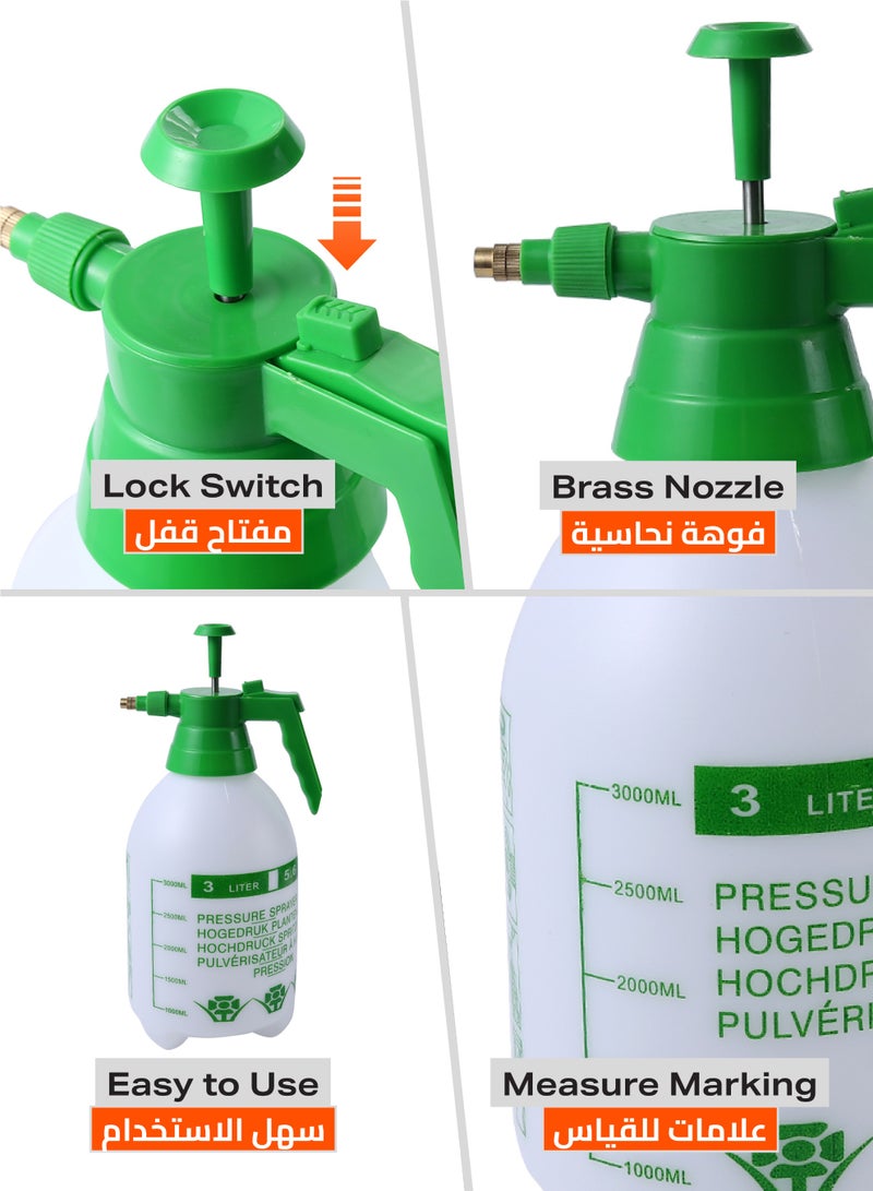 Lawazim Pump Pressure Sprayer Bottle - 3L, White - Handheld Garden Sprayer with Adjustable Nozzle, Measure Marking - for Gardening, Plant Care, Fertilizer Application, Weed Control & Outdoor Cleaning - Image 3