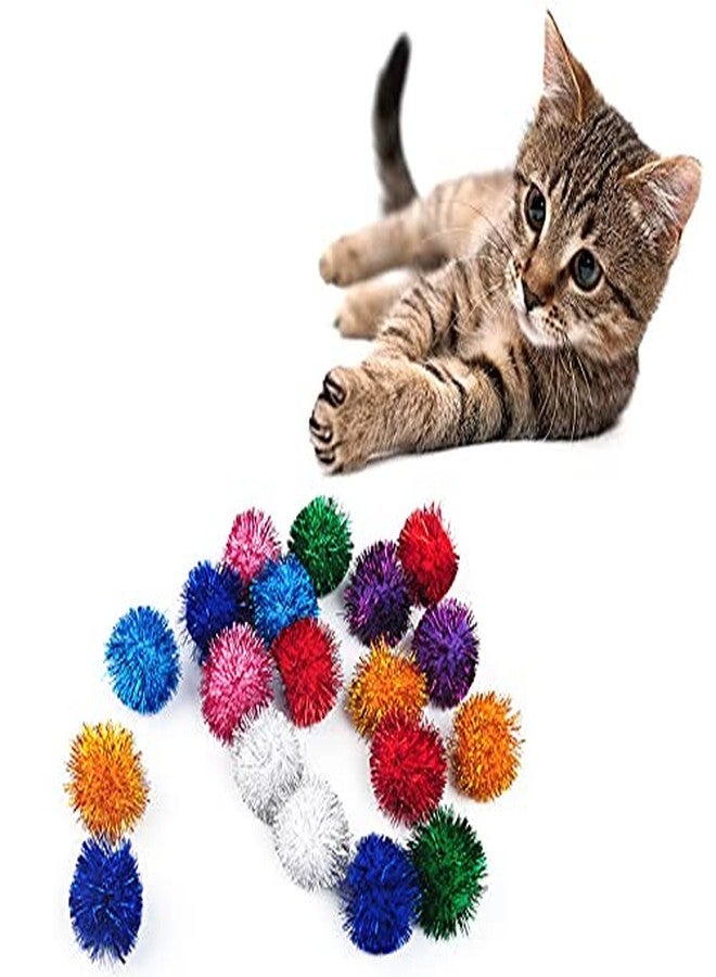 VOVIGGOL 20 Pack 2 Inches Sparkle Balls for Cats, Large Size, Glitter Pom Poms Fuzzy Balls for Cats, Kitten Indoor Assorted Color Random - Image 2