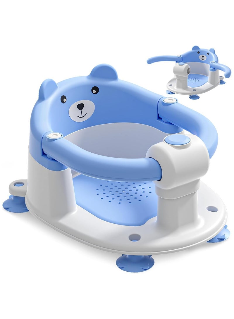 NANAO كرسي استحمام للأطفال من 6 أشهر وما فوق، كرسي حوض استحمام غير قابل للانزلاق للمواليد الجدد، مقعد حوض استحمام للأطفال، كرسي استحمام للأطفال، مقعد حوض استحمام للجلوس مع أكواب شفط ووسادة ناعمة للاستحمام، أزرق - Image 1