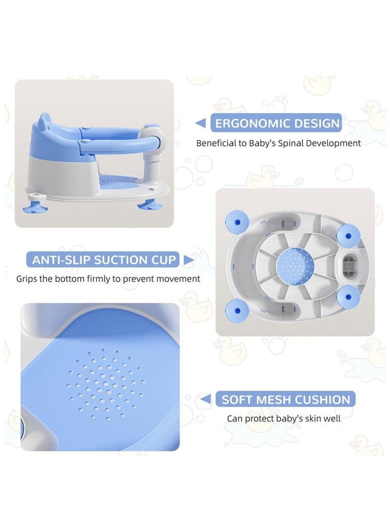 NANAO كرسي استحمام للأطفال من 6 أشهر وما فوق، كرسي حوض استحمام غير قابل للانزلاق للمواليد الجدد، مقعد حوض استحمام للأطفال، كرسي استحمام للأطفال، مقعد حوض استحمام للجلوس مع أكواب شفط ووسادة ناعمة للاستحمام، أزرق - Image 5