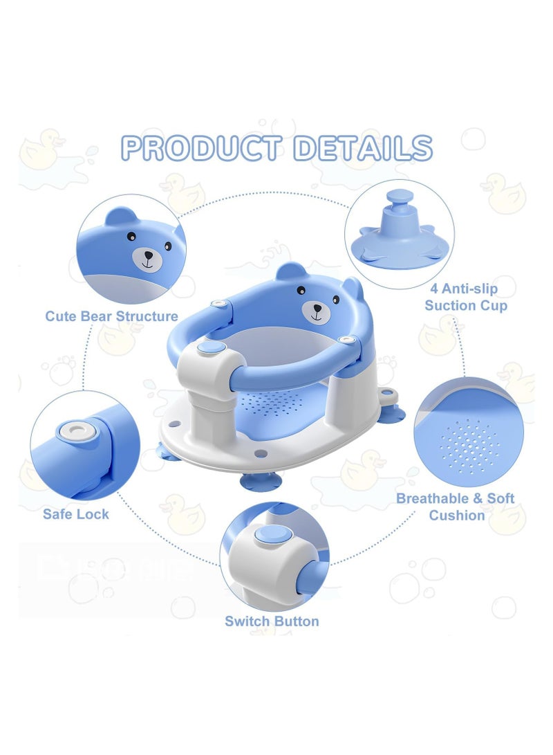 NANAO كرسي استحمام للأطفال من 6 أشهر وما فوق، كرسي حوض استحمام غير قابل للانزلاق للمواليد الجدد، مقعد حوض استحمام للأطفال، كرسي استحمام للأطفال، مقعد حوض استحمام للجلوس مع أكواب شفط ووسادة ناعمة للاستحمام، أزرق - Image 3