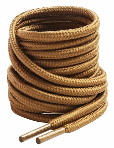 VSUDO 55 Inches Round Tan Boot Laces, 5/32" Diameter Shoe Laces for Boots, Heavy Duty Work Shoestrings, Hiking Shoelaces for Men or Women (2Pairs-Tan-140CM) - Image 1
