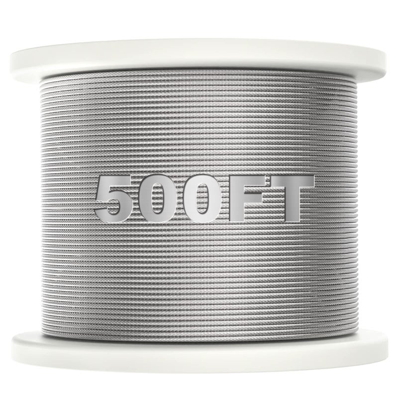 BLIKA 500FT 18 Stainless Steel Cable T316 Marine Grade Stainless Steel Wire Rope 7x7 Strands Construction 1850lbs Breaking Strength Aircraft Cable for Deck Cable Railing DIY Balustrades