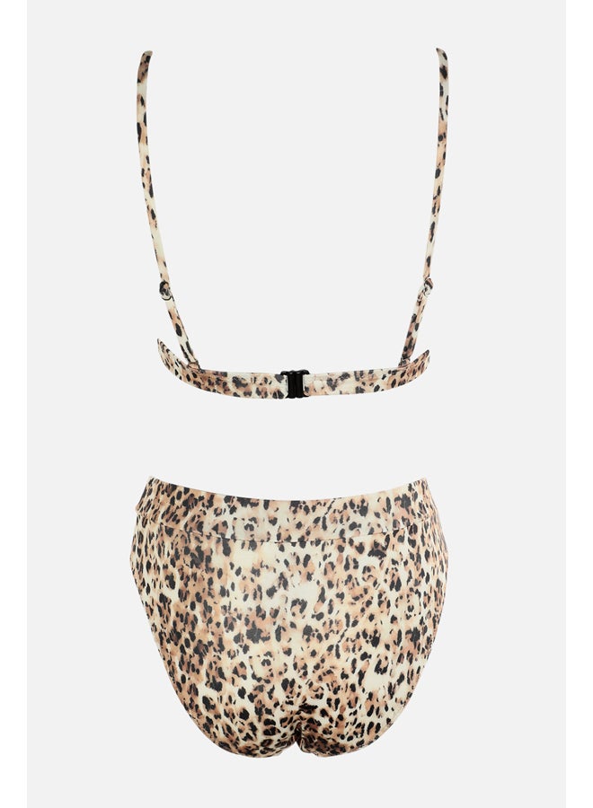 trendyol Brown Animal Pattern Triangle High Waist High Leg Bikini Set TBESS22BT0016  - Image 3